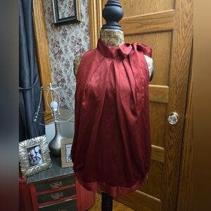 Scarlet Red Sleeveless Blouse, Bow Detail. Easy care work or party wear.